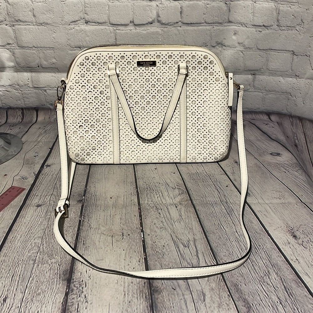 Kate Spade White Laser-Cut Leather Shoulder Bag Designer Handbag - Picture 4 of 4